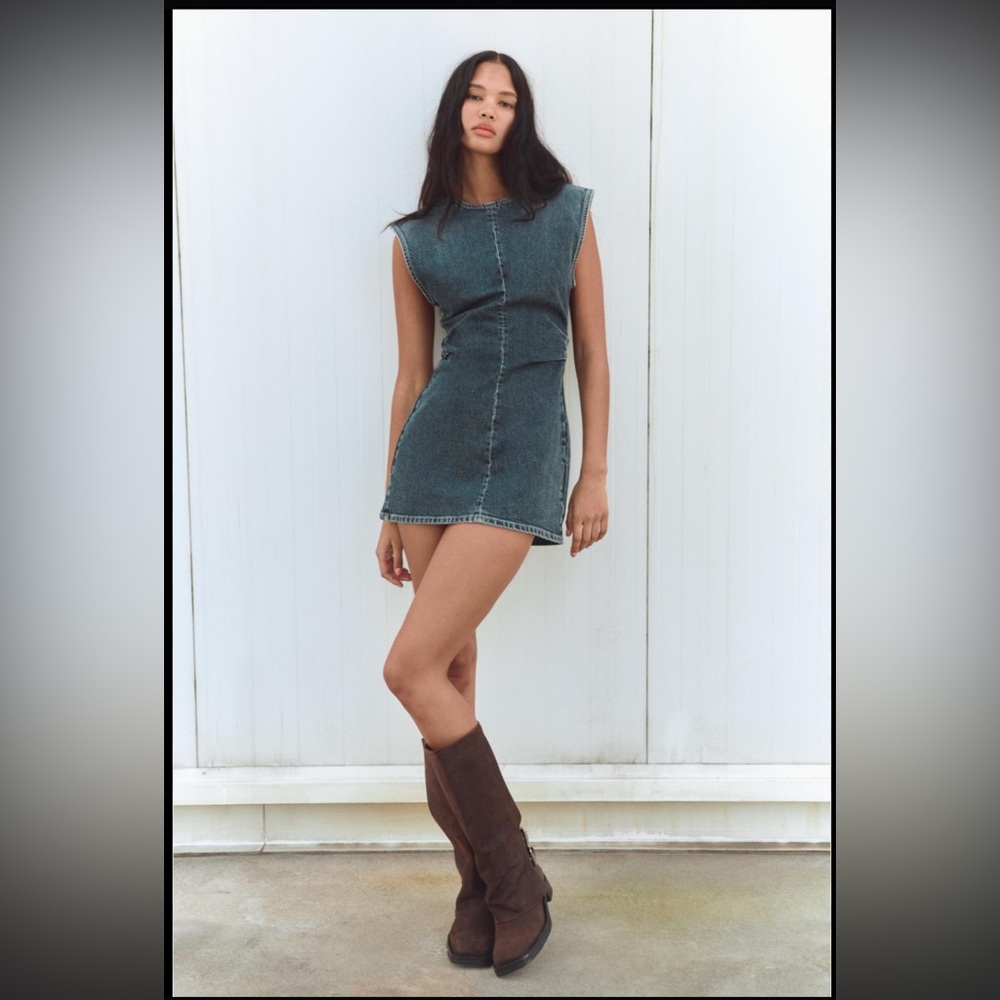 Zara Denim Mini Dress with cinched waist Small